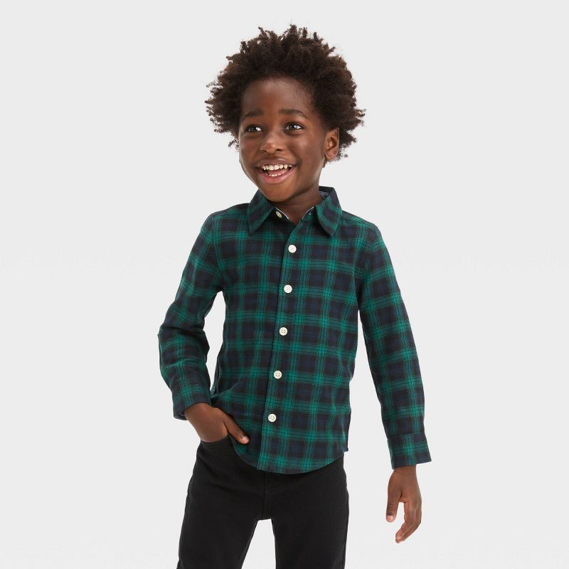OshKosh B&#39;gosh Toddler Boys&#39; Plaid Long Sleeve Flannel Shirt - Green, 1 of 4