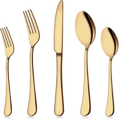 BRINJOY 40-Piece Gold Flatware Set - 8-Person Stainless Steel Cutlery Set with Mirror Polish, Luxury Gold Utensils for Thanksgiving Christmas Wedding