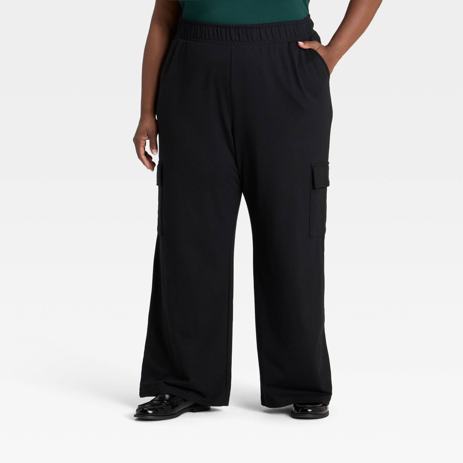 Women's High-Rise French Terry Wide Leg Cargo Pants - Ava & Viv™