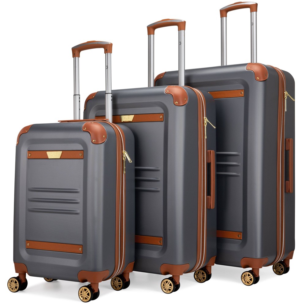 Photos - Business Briefcase 19V69 ITALIA Vintage Expandable Hardside Checked 3pc Luggage Set - Gray