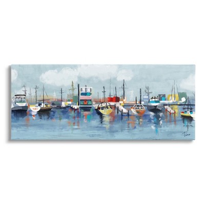 Stupell Industries Boats Docked in Ocean Marina Gallery Wrapped Canvas Wall Art