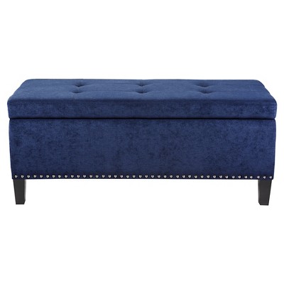 Blue Tufted Storage Bench with Espresso Wood Legs