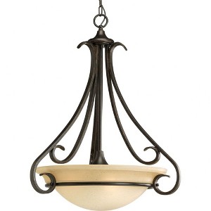 Progress Lighting Torino 3-Light Inverted Pendant, Steel, Forged Bronze, Etched White Glass Bowl - 1 of 2