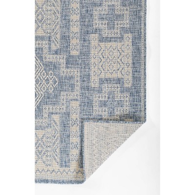 Blue Geometric Tufted Synthetic Indoor/Outdoor Rug 2' x 3'