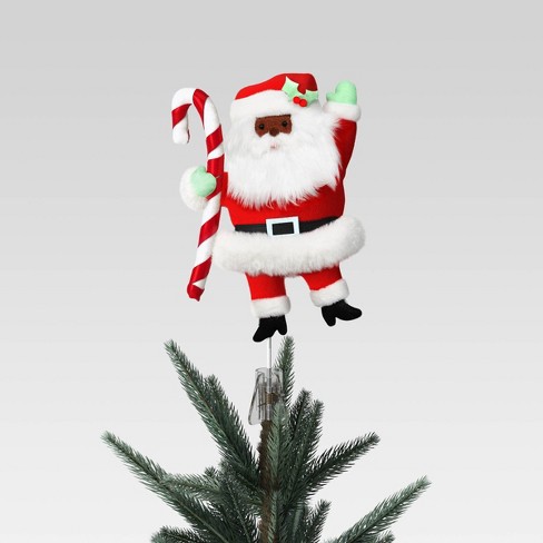 14.75 Fabric Santa with Candy Cane Christmas Tree Topper Red/White - Wondershop