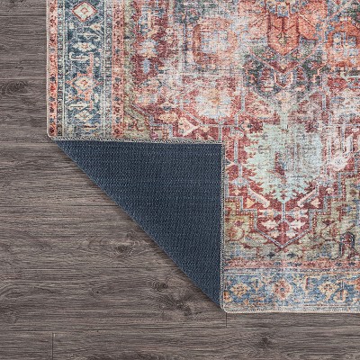 Vintage Red and Blue Synthetic Flat Woven 5' x 7' Area Rug