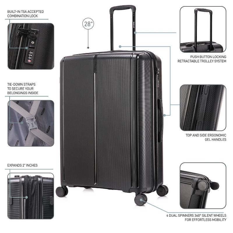DUKAP Airley Lightweight Hardside Large Checked Spinner Suitcase - Black, 3 of 19