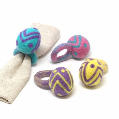 Slickblue Colorful Felt Easter Egg Napkin Rings - Set of Four, 2"x2.5" Size with 2" Diameter, Perfect for Easter Tables