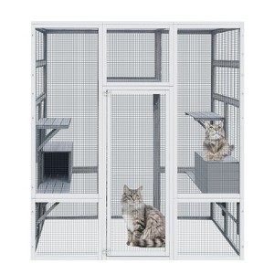Gulches 62.6" Outdoor Wooden Cat House Large Catio, Solid Wood Cat Cage Shelter Enclosure Playpen with Anti-UV& Waterproof, 7 Platforms - 1 of 4