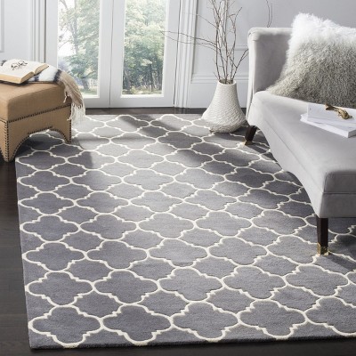 Dark Grey and Ivory Hand-Tufted Wool 4' x 6' Area Rug