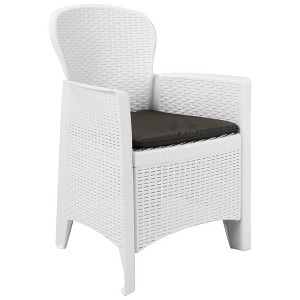 vidaXL White Plastic Patio Chairs Set with Cushions - Outdoor, Weather-Resistant, Easy Clean, Rattan Look Design - 1 of 4