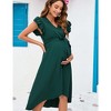 Women's Maternity Dress Wrap V Neck Ruffle Sleeveless Dress Casual Flowy Nursing Midi Dress with Belted for Babyshower Photoshop - 2 of 4