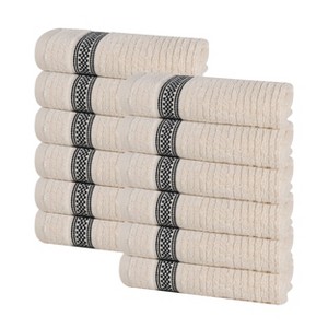 Zero Twist Cotton Ribbed Modern Geometric Border Face Towel Washcloth Set 12 by Blue Nile Mills - 1 of 4