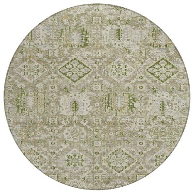 Fern Green And Beige Floral Medallion Washable Indoor Outdoor Area Rug
