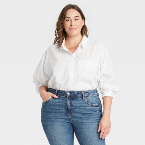 Women's Plus Size Long Sleeve Button-Down Oversized Tunic - Ava & Viv™  - image 1 of 3