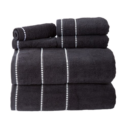 Solid Bath Towels and Washcloths 6pc Black Yorkshire Home