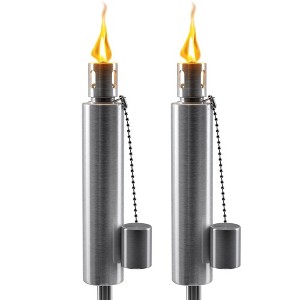 Sorbus 5 ft Set of 2 Stainless Oil Burning Barrel Shape Steel Torch - Great for backyard decorating and lawn lighting - 1 of 4