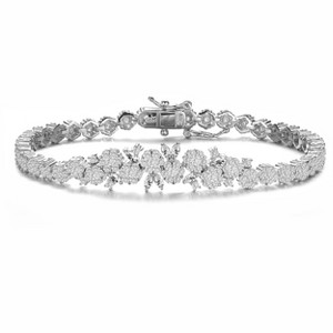 Guili Sterling Silver Rhodium Plated Clear Round Cubic Zirconia Flower Design Tennis Bracelet, Elegant and Sparkling for a Timeless Look - 1 of 3