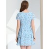 Allegra K Women's Floral Printed Flare Short Sleeve Lace-up V Neck A-Line Chiffon Dress - 4 of 4