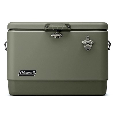 Coleman Reunion 54 Quart 85 Can Ice Chest Stainless Steel Belted Matte Cooler for Backyard Tailgates and Birthday Parties, Sage