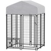 PawHut Outdoor Dog Kennel, Welded Wire Dog Run with 360° Rotating & 4 Levels Adjustable Bowls, Waterproof & UV Resistant Cover, 3.9' x 3.9' x 6' - 4 of 4