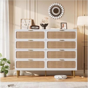 GAOMON 8 Rattan Drawer Dresser w/ Deep Drawers & Wide Top,Wood Chest Storage for Bedroom, Living Room, Hallway - 1 of 4