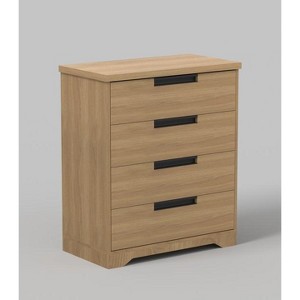 Embedded-handle design four-drawer cabinet, wooden drawer unit, space-saving compact storage cabinet, suitable for living rooms and hallways. - 1 of 4