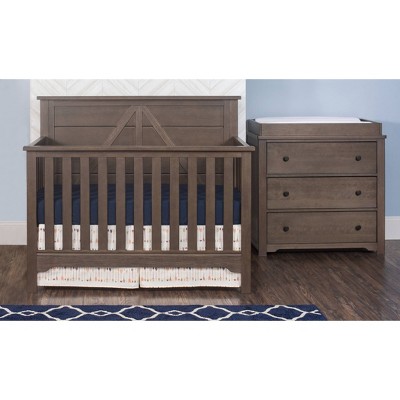 Brushed Truffle Pine Wood 4-in-1 Convertible Crib