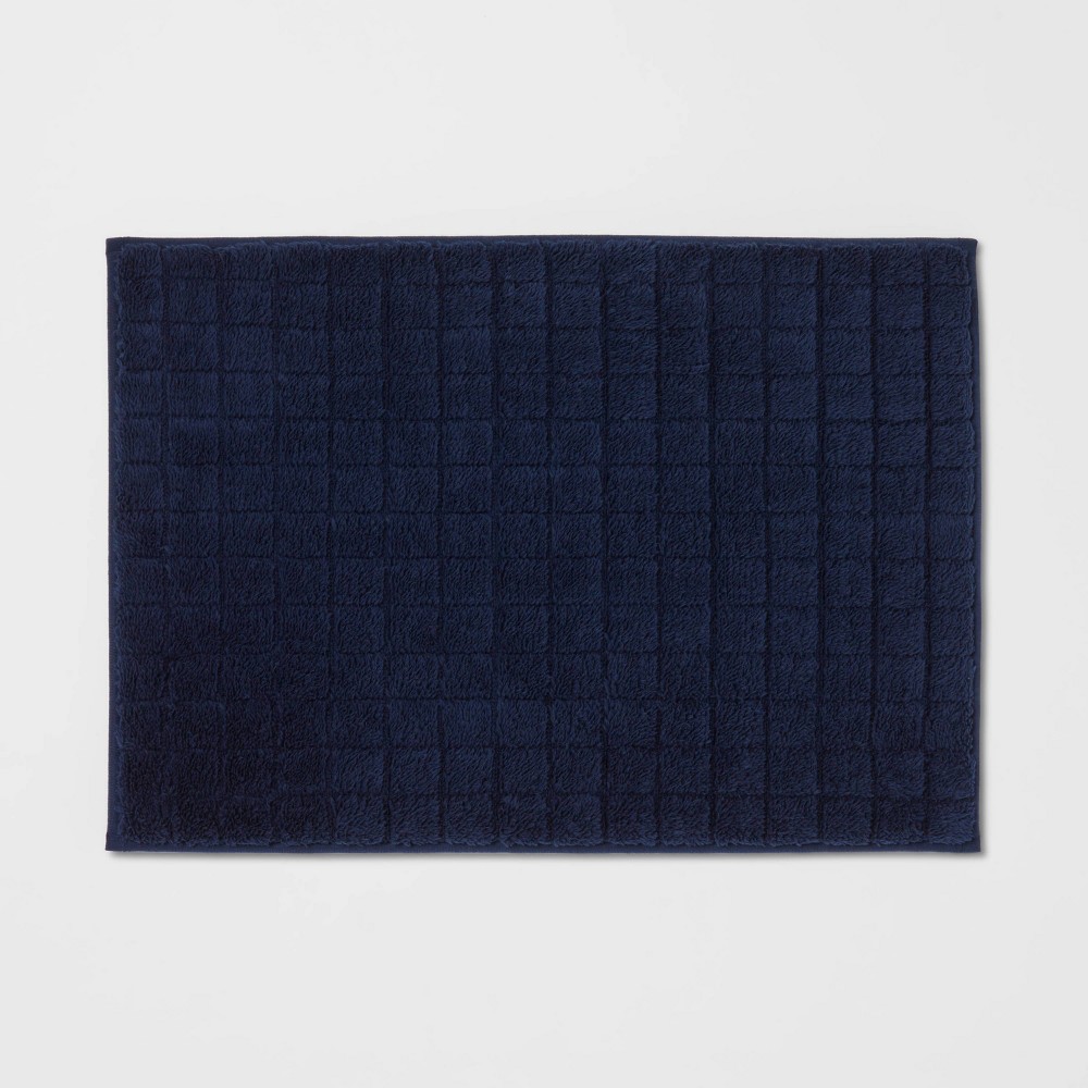 17inx24in Velveteen Grid Memory Foam Bath Rug Navy Blue - Room Essentials