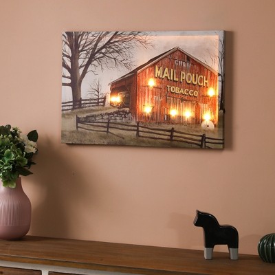 Rustic Red Barn Landscape Canvas Print with LED Lights