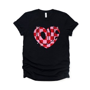 Simply Sage Market Women's Love Checkered Puzzle Heart Short Sleeve Graphic Tee - 1 of 4