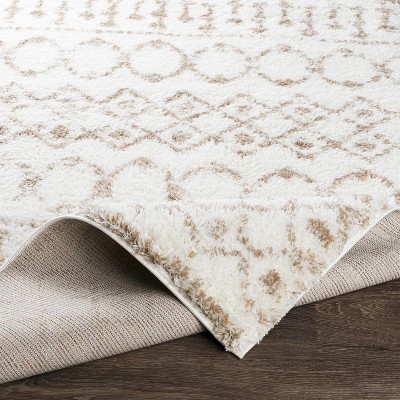Gray and Cream Plush Polyester Rectangular Area Rug