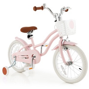 Gymax 14"/16"/18" Kids Bike Bicycle w/ Height Adjustable Handlebar & Seat Removable Basket Training Wheels for 3-5/4-7/4-8 Years Old Pink/Purple - 1 of 4