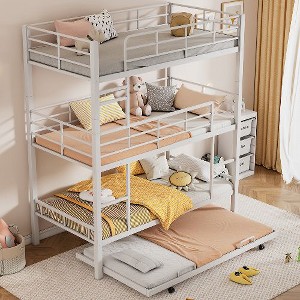 Kumasinova Metal Twin Size Triple Bunk Bed with Twin Trundle Bed, Heavy-Duty Steel Bed Frame, Full-Length Guardrails & 2 Ladders for Children - 1 of 4