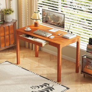 Famapy Mid-century modern wooden desk with two drawer,Minimalist study desk with Storag,Writing Table for Home Office Workstation - 1 of 4