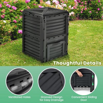 Black 80-Gallon Outdoor Compost Bin with Lid and Exit Door