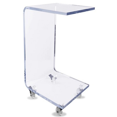 Designstyles Luxurious Acrylic C Shaped Table With Blue Edge, On Wheels ...