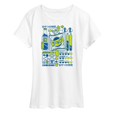 Women's - Instant Message - Snack Time Kawaii Grid Short Sleeve Graphic T-Shirt