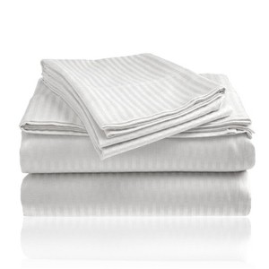 Plazatex Embossed 1800 Series Wrinkle Resistant Stripe All Season Bed Sheet Set, White - 1 of 3