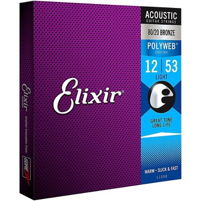 Elixir 80/20 Bronze Acoustic Guitar Strings with POLYWEB Coating, Light (.012-.053)