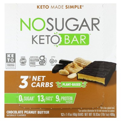 No Sugar Company Keto Bar, Chocolate Peanut Butter, 12 Bars, 1.41 oz (40 g) Each
