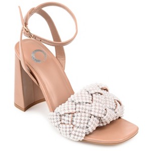 Journee Collection Womens Dua Tru Comfort Foam Pearl Accents Block Heel Sandals Mocha 6 - 1 of 4