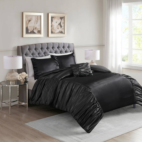 Serena Full Queen 4pc Silky Satin Duvet Cover Set Black Target