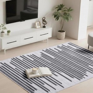 Washable Striped Area Rug, Non-Slip Modern Carpet for Living Room or Bedroom, Soft Low Pile Stain-Resistant Floor Cover - 1 of 4