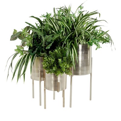 Elevated Trio Metallic Silver Iron Planters, Set of 3