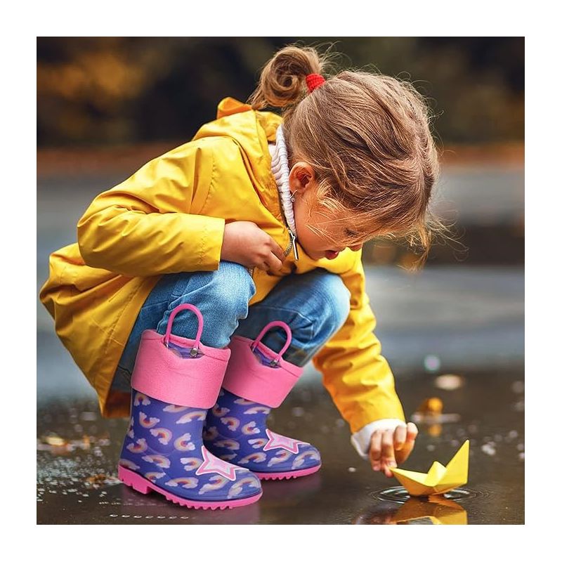Addie & Tate Boys and Girls Rain Boots with Sock, Kids Rubber Boots- Size 8T-12 (Rainbows /Stars), 2 of 3