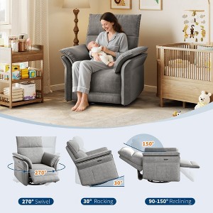 Garvee Power Recliner, Swivel Rocking Gliding Nursery Recliner Chair with Double Handrail & Side Pockets, Comfy Rocker Chenille Recliner - 1 of 4