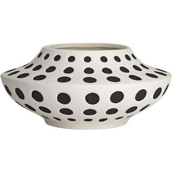Studio 55D Vestia Matte Black White 11 1/2" Wide Dot Ceramic Vase