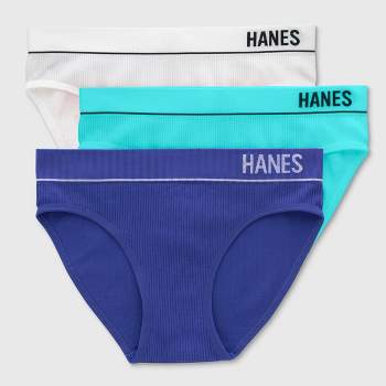 Hanes Women's 3pk Ribbed Bikini Underwear - Teal/Indigo/White