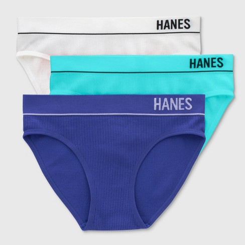 Hanes Women's 3pk Ribbed Bikini Underwear - Teal/indigo/white S